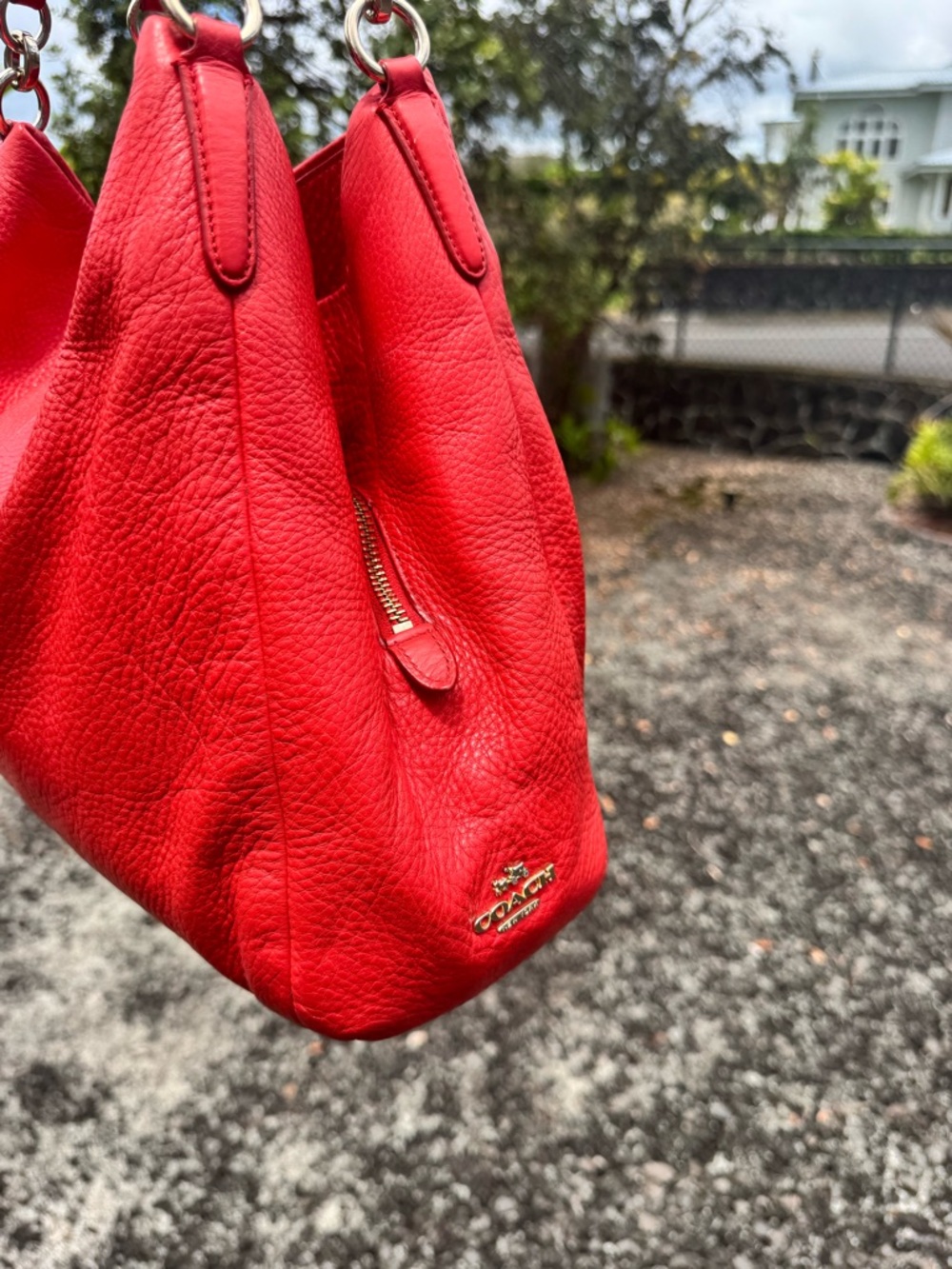 Coach Edie 31 Pebbled Leather Shoulder Bag Red Hobo Gold Hardware - Picture 7 of 16